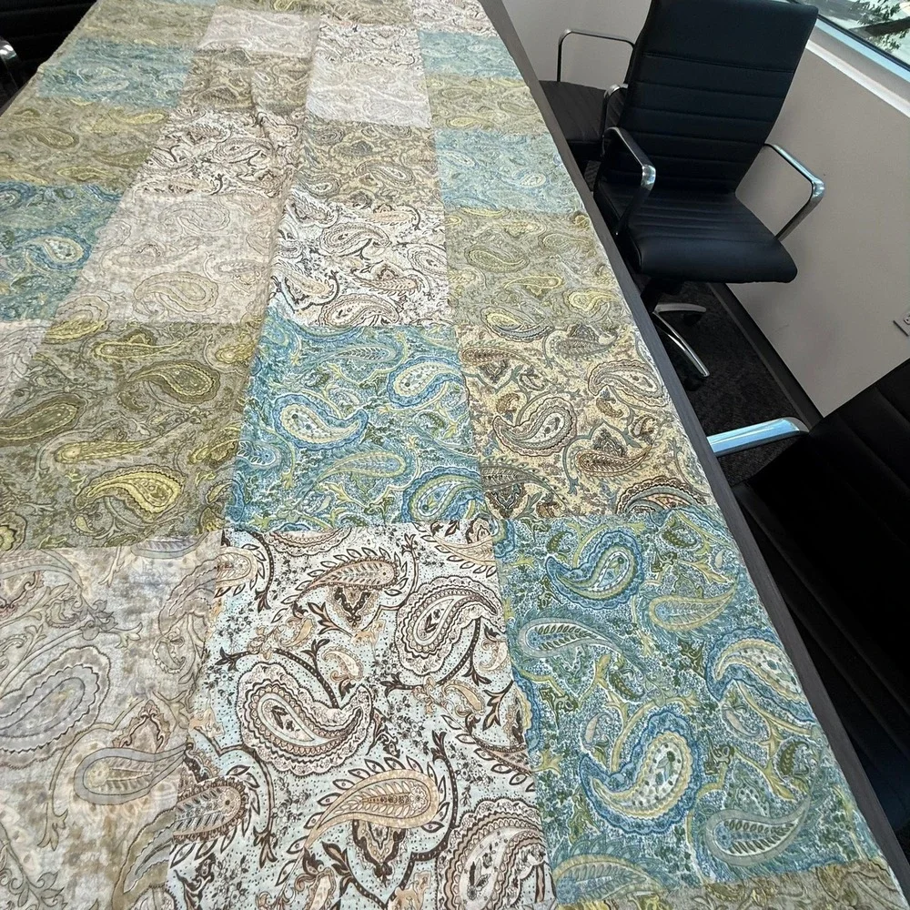 Paisley Patchwork Quilted Bedspread Blue Green Tan Reversible King Coverlet